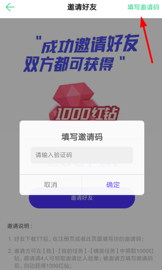 在TT语音里填邀请码的图文操作截图