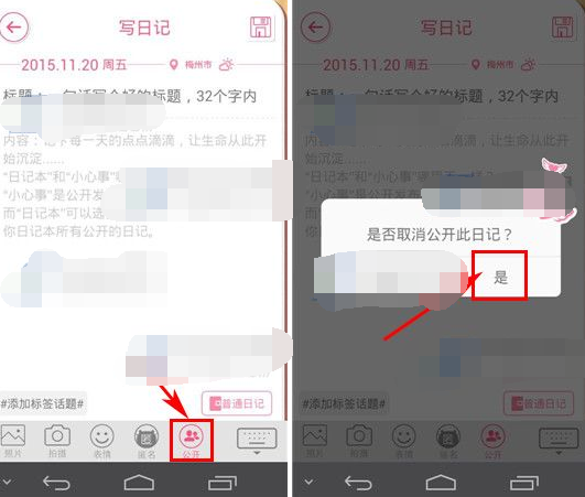 使用女生蜜蜜APP写私密日记的操作过程截图
