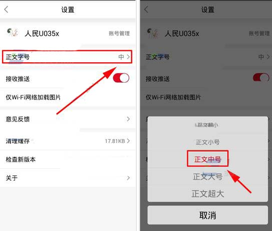 人民日报APP设置字体大小的操作流程截图