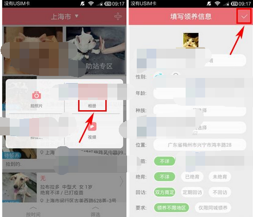 在闻闻窝APP里发领养信息的具体操作截图