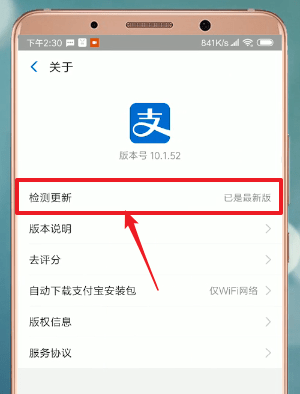 支付宝APP进行升级的操作流程截图