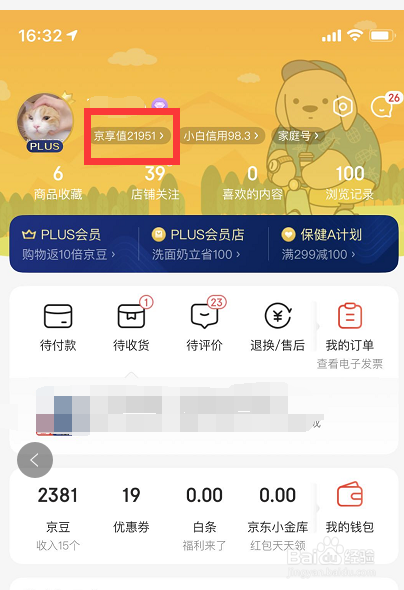 分享如何看自己京东plus的消费星级。