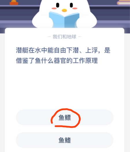 我来教你潜艇在水中能自由下潜、上浮，是借鉴了鱼什么器官的工作原理。