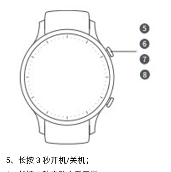 小米手表color开机键是哪个。