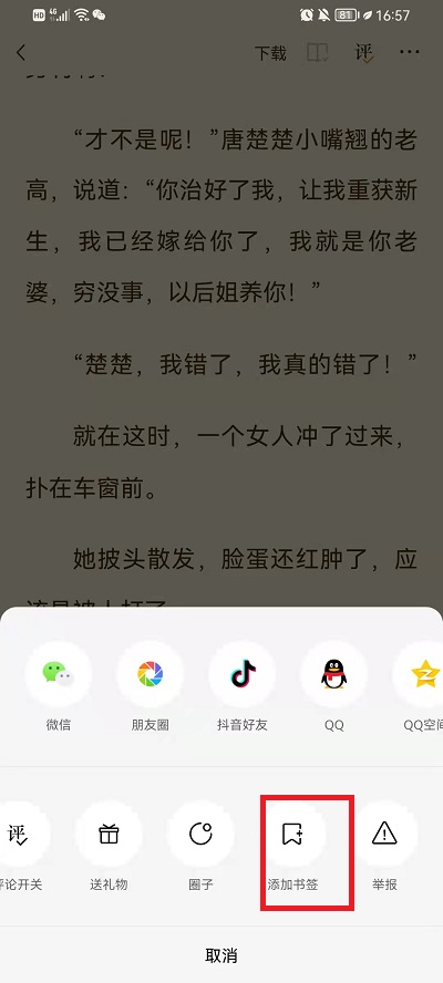 番茄小说如何添加书签