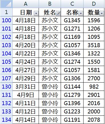 在excel中筛选的简单操作截图