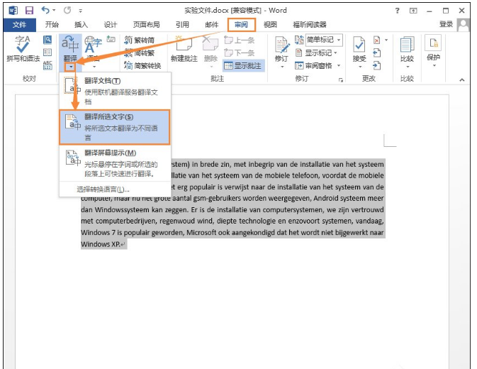 Word使用技巧：在线翻译外语词汇