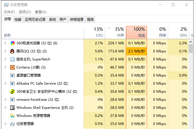 Win10磁盘占用达到100%，请进行四项优化