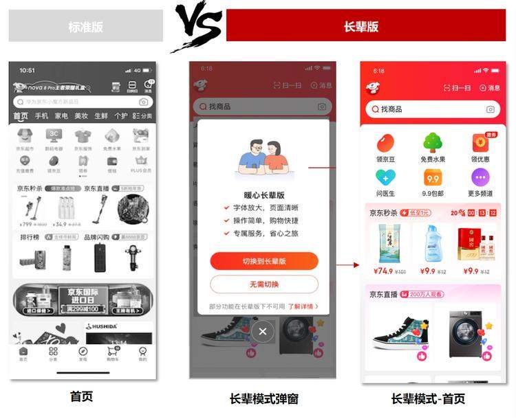 京东App将上线“长辈模式”：加大字号、强化语音搜索…一键切换更顺手。