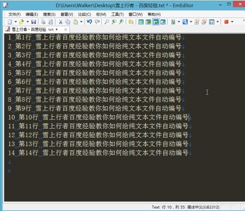 EmEditor将文件每行前端添加自动编号的方法步骤截图