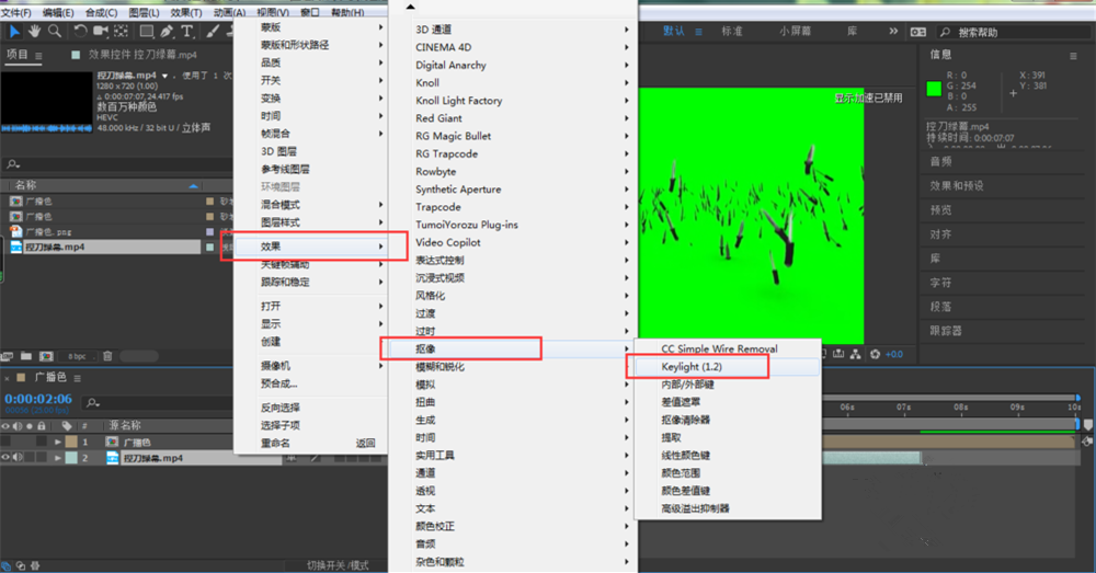 使用AE对绿幕视频进行抠像的操作教程截图