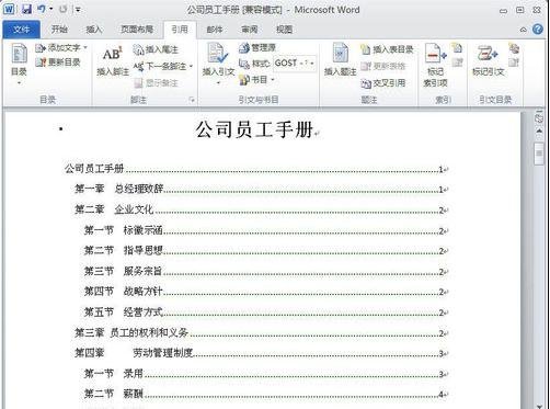 Word 2010中编辑目录的具体步骤截图