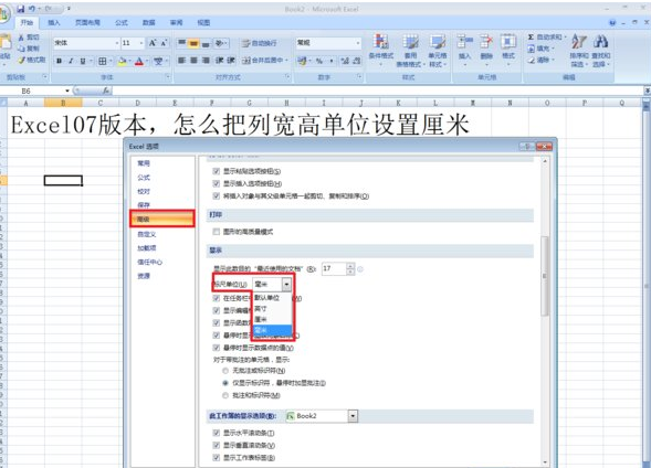 excel2007将列宽单位改为厘米的操作过程截图