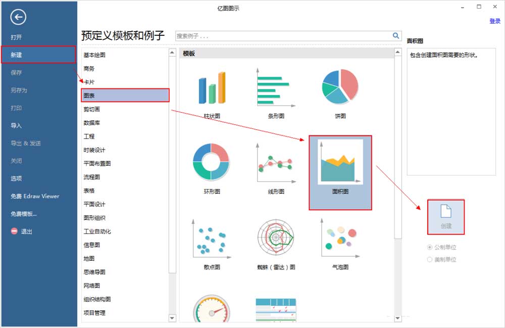 亿图流程图制作软件设计出商务面积图表的方法步骤截图