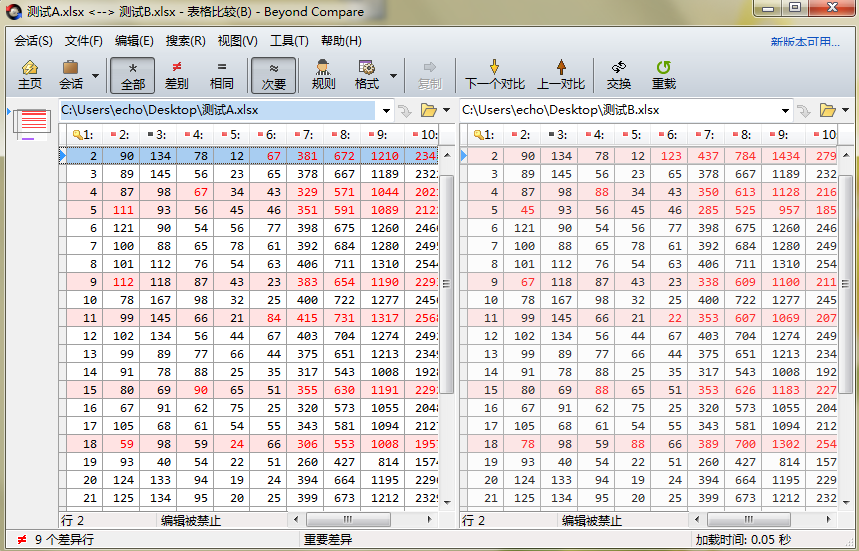 Beyond Compare比较表格数据显示行号的方法截图