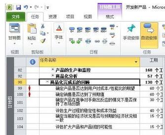 Project手动计划更改为自动计划的操作截图