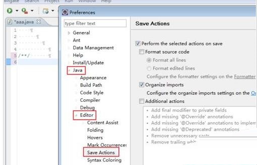 eclipse设置自动删除空白行和语句后多余空格的简单方法截图