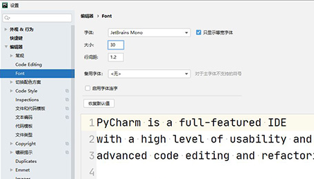 pycharm调整字号的具体步骤截图