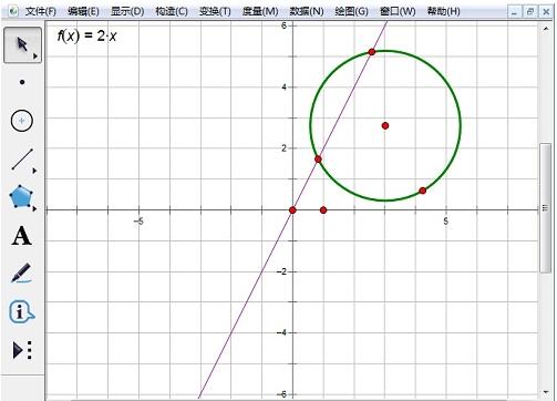 使用几何画板构造直线与圆的交点的操作内容截图