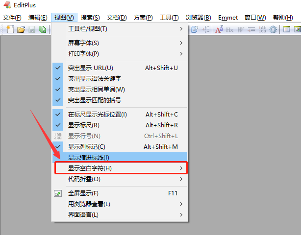 editplus字符怎么全部显示？editplus打开空白字符教程分享截图