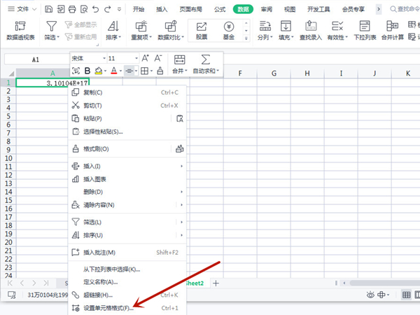 我来教你WPS表格里数字3.10104E+17如何改