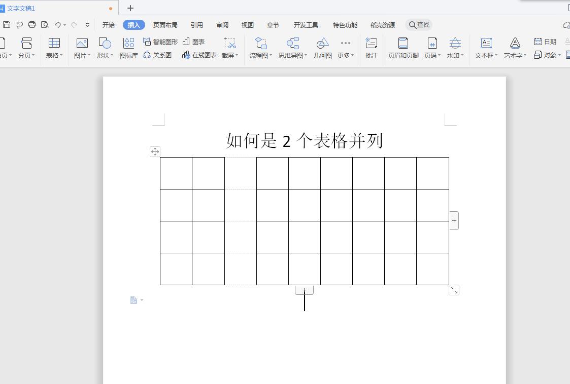 wps2019怎么制作两个并列显示的表格(7)