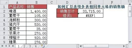 教你怎么汇总连续多表相同单元格的销售额