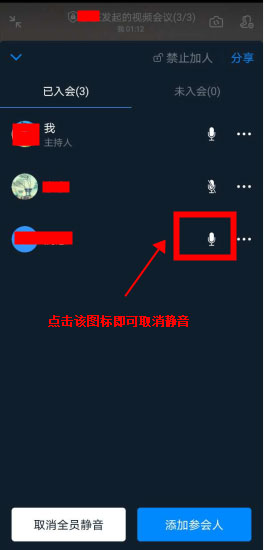 钉钉视频会议全员静音后如何让参与人员单独发言？