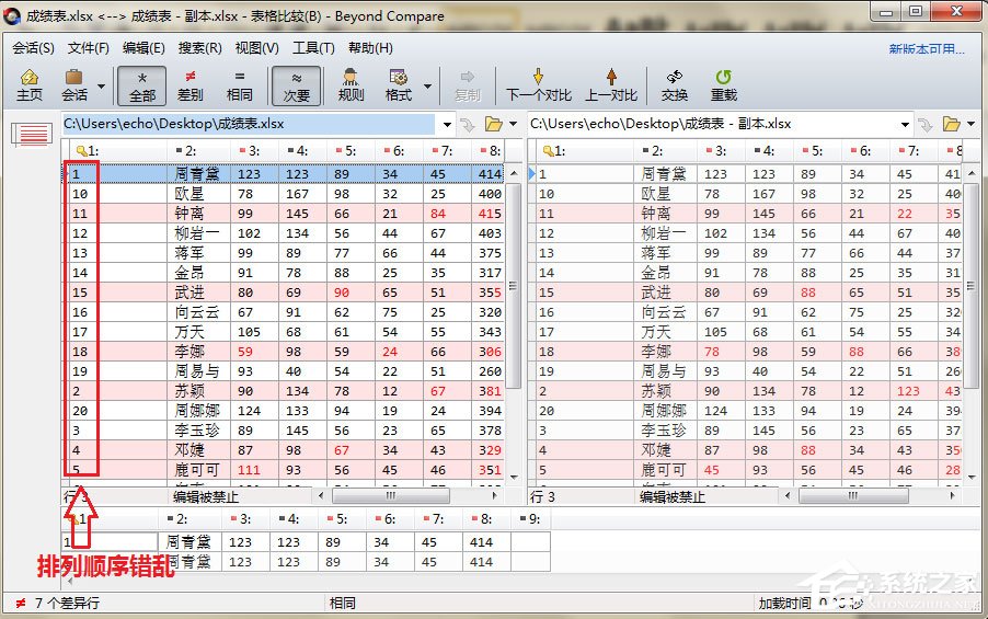 Beyond Compare表格比较时怎么设置数据排序？