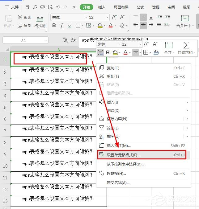 wps表格怎么设置文本方向倾斜？wps表格设置文本方向倾斜的方法