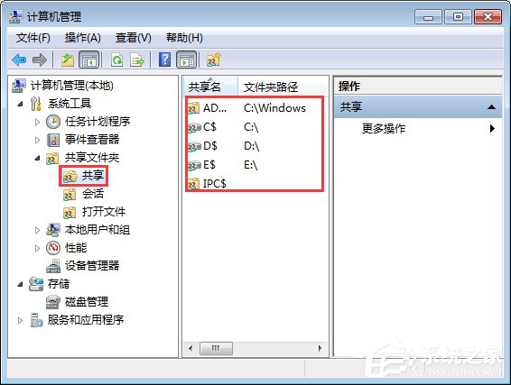 Win7关闭系统默认共享文件夹的操作方法