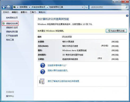 win7系统将视觉效果提高运行速度关掉的图文操作截图