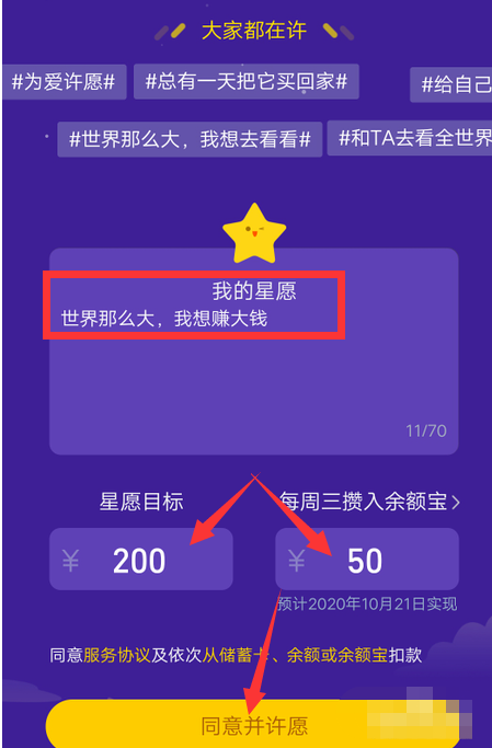 支付宝怎么自定义蚂蚁星愿目标