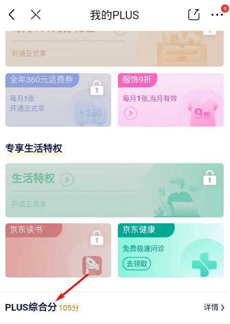 京东我的PLUS综合评分去哪看