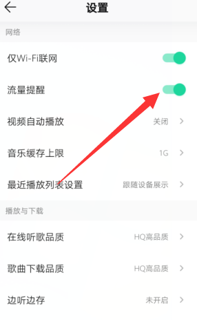 QQ音乐怎么开启流量使用提醒